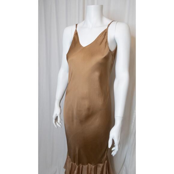 MES DESMOISELLES 'Marmalade' Silk Satin Bias Ruffled Maxi Gown FR 38 US 6 - Picture 5 of 13